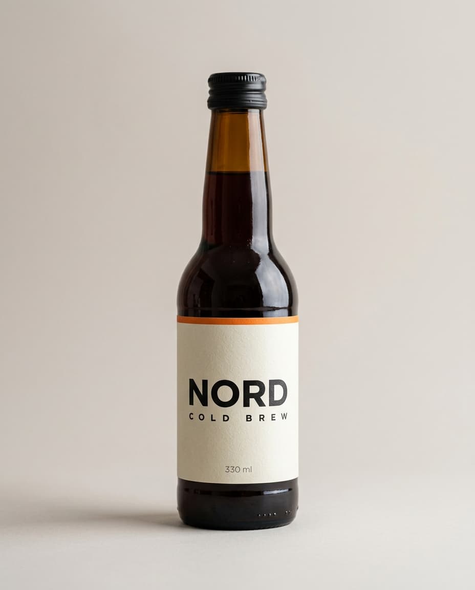 NORD cold brew bottle, studio packshot